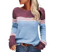 Womens Cardigans,Women'S Autumn Winter Long Sleeve Knit Sweater With Striped Patchwork Round Neck Elegant Floral Crochet Top For Wear