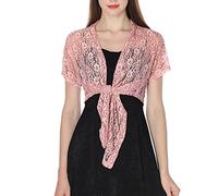 Women'S Cardigans, Women'S Floral Lace Mesh Sheer Shrug Short Sleeve Solid Open Front Tie Cardigan Shawl V-Neck Festival Jacket Summer Elegant Cardigan Bolero Jacket Cover-Up For Dress,Pink,S