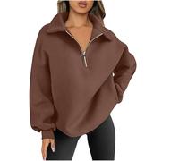 Women's Cardigans Women's Half Zip Sweatshirts Long Sleeve Stand Collar Pullover Solid Color Jumpers Streetwear Shirts Sports Running Tops Jacket Sportswear Streetwear Loose Ladies Blouses Coffee