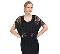 Women'S Cardigans,Women'S Sequined Shawl Tassel Bolero Cardigan Vintage 1920S Shrug Jacket Open Front Elegant Floral Embroidery Mesh Cardigan Sexy See Through Cover-Up For Dresses Evenin,Black,One S