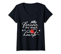 Women's Cardinal Bird Shirt Forever in Our Hearts Red V-Neck T-Shirt
