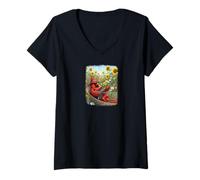 Women's Cardinal Guitar Hammock Birdlover Birding Biologist Bird V-Neck T-Shirt