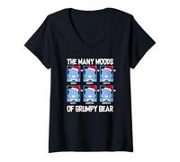 Womens Care Bears Christmas The Many Moods of Grumpy Bear Chart V-Neck T-Shirt