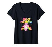 Womens Care Bears Hug Dealer Rainbow Retro Cartoon V-Neck T-Shirt