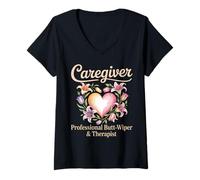 Womens Caregiving Proud Nurse Nursing Caretaker Funny Caregiver V-Neck T-Shirt