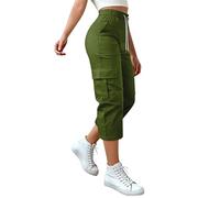 Womens Cargo Capris Straight Leg Drawstring Elastic Waist Cropped Summer Casual Walking Cooling Capri Trousers Classic Work Office Y2k Joggers Sweatpants Lightweight Sport Hiking Pants with Pockets
