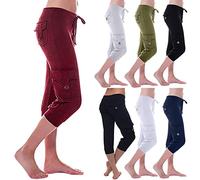 Women's Cargo Combat Capri Pants UK Clearance, 3/4 Cropped Trousers Drawstring Multi-Pockets Pant Slim-Fit Jogger Sweatpants Stretch Crop Shorts Three Quarter Length Trouser Plus Size Pants