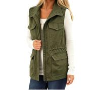 Women's Cargo Gilet Military Utility Vests Sleeveless Coat with Pockets Stand-Up Collar, Lightweight, Spring Summer Jackets, Denim Outerwear Vests Waistcoat Outerwear Windbreaker