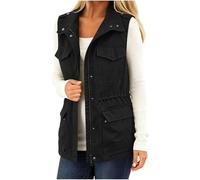 Women's Cargo Gilet Military Utility Vests Sleeveless Coat with Pockets Stand-Up Collar, Lightweight, Spring Summer Jackets, Denim Outerwear Vests Waistcoat Outerwear Windbreaker
