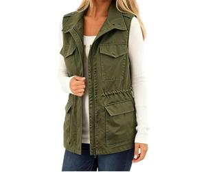 Women's Cargo Gilet Military Utility Vests Sleeveless Coat with Pockets Stand-Up Collar, Lightweight, Spring Summer Jackets, Denim Outerwear Vests Waistcoat Outerwear Windbreaker