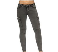 Women's Cargo Jeans Multi Pockets Skinny Stretchy Cotton Washed Denim Pants Slim Fit Tapered Leg Full Length Ankle Trousers Outdoor Sport Casual Gym Running Jogging Sweatpants