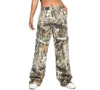 Women's Cargo Jogger Pants High Waist Baggy Cargo Pants Straight Wide Leg Work Trousers Camo Printed Leaf Printed Camouflage Jeans with Pockets Y2k Streetwear Vintage Loose Pants ( Color : Brown , Siz