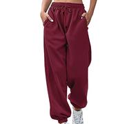 Women's Cargo Joggers Fleece Cuffed Solid Soft Warm Sweatpants Joggers High Waist Elasticated Straight Leg Lounge Jogging Bottoms Baggy Cotton Trousers for Autumn Winter for Hip Hop Brown Red