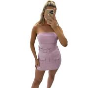 Womens Cargo Playsuit Bandeau Stretch Fit Belted Skort Boobtube Strapless Casual Wear Shorts Sleeveless Jumpsuit Playsuits For Women UK Summer Holiday Ladies Skorts with 2 Side Pockets Dusty Pink 10/M