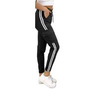 Women's Cargo Pocket Detail Casual Stretch Fit Combat Trousers Pants (UK, Alpha, L, XL, Regular, Regular, Black/White Side Stripe)