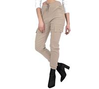 Women's Cargo Pocket Detail Casual Stretch Fit Combat Trousers Pants (UK, Alpha, L, XL, Regular, Regular, Stone - Button Pocket)