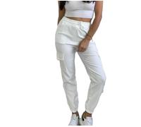 Women's Cargo Pocket Detail Casual Stretch Fit Combat Trousers Pants (UK, Alpha, L, XL, Regular, Regular, White)