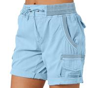 Womens Cargo Shorts 2026 Loose Stretch Cotton Summer Pants Elastic Waist Tracksuits Bottoms Combat Bermuda CargoShorts Baggy Hiking Walking Running Pants with Pockets Plus Size Light Blue