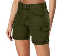 Women's Cargo Shorts Elastic High Waist Trendy Summer Hiking Shorts with Multi Pockets Pull On Vacation Slim Fit Short Pants for Women Green