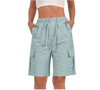 Womens Cargo Shorts, Ladies Bermuda Shorts Casual Elasticated Waist Knee Length Pants with Multiple Pockets Baggy Comfy Bottoms Half Pants for Outdoor Hiking Work Travel Going Out