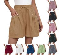 Womens Cargo Shorts Summer Casual Beach Pants with Pockets Elastic Waist Loose Wide Leg Shorts Ladies Solid Colour Bottoms Comfy Trousers My Orders UK
