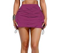 Womens Cargo Skirt Y2K - Casual Summer High Waisted Bodycon Pencil Ruched Mini Skirts Side Drawstring and Pockets, Ruched Violet, S