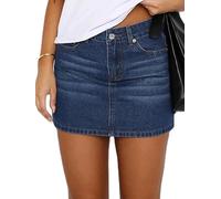 Womens Cargo Skirt Y2k Low Waist Button Bodycon Denim Mini Pencil Jeans Skirts Casual Denim Short Skirt (Blue, L)