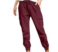 Womens Cargo Trouser Women's Tapered Leg Drawstring Joggers Pants High Waist Stretch Slim Fit Cargo Sweatpants Casual Elasticated Ladies Tracksuit Bottoms with Pockets