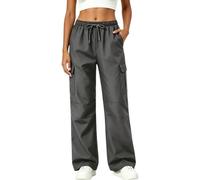 Womens Cargo Trousers Elastic Waist with Pockets Trousers for Women UK Waterproof Quick Drying Wide Legs Casual Jogging Bottoms Lightweight Breathable Women's Pants Plus Size Gray