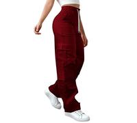 Womens Cargo Trousers High Waist Hiking Walking Combat Pants Stretchy Baggy Joggers Plain Drawstring Cargo Pants Ladies Straight Wide Leg Sweatpants Casual Tracksuit Bottoms Y2K Outdoor Streetwear