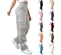 Womens Cargo Trousers High Waist Hiking Walking Combat Pants Stretchy Baggy Joggers Plain Drawstring Cargo Pants Ladies Straight Wide Leg Sweatpants Casual Tracksuit Bottoms Y2K Outdoor Streetwear