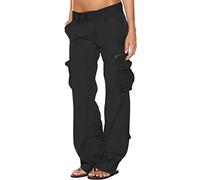 Womens Cargo Trousers High Waist Straight Leg Combat Pants Ladies Plain Baggy Cargo Pants with Pockets Solid Fit Long Pants Walking Casual Outdoor Work Tracksuit Bottoms