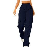 Womens Cargo Trousers, High Waist Wide Leg Cargo Pants Stretch Lightweight Hiking Walking Combat Pants Multi Pockets Classic Plain Y2K Track Bottoms Ladies Baggy Joggers Sweatpants Outdoor Streetwear