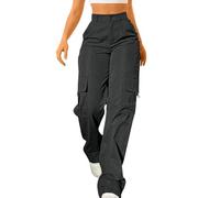 Womens Cargo Trousers, High Waist Wide Leg Cargo Pants Stretch Lightweight Hiking Walking Combat Pants Multi Pockets Classic Plain Y2K Track Bottoms Ladies Baggy Joggers Sweatpants Outdoor Streetwear