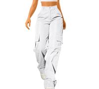 Womens Cargo Trousers, High Waist Wide Leg Cargo Pants Stretch Lightweight Hiking Walking Combat Pants Multi Pockets Classic Plain Y2K Track Bottoms Ladies Baggy Joggers Sweatpants Outdoor Streetwear