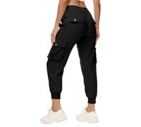Womens Cargo Trousers, Ladies Joggers Elasticated Waist Cropped Trousers with Pockets Sweatpants Work Jogging Bottoms Gym Running Yoga Capri Pants Outdoor Hiking Walking Combat Activewear Size 6-18