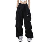 Womens Cargo Trousers Y2K Gothic High Waist Oversized Trousers with Multiple Pockets Baggy Lightweight Casual Parachute Wide Leg Streetwear Korean Style Goth Sweatpants