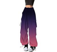 Womens Cargo Trousers Y2K Gothic High Waist Oversized Trousers with Multiple Pockets Baggy Lightweight Casual Parachute Wide Leg Streetwear Korean Style Goth Sweatpants