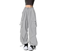 Womens Cargo Trousers Y2K Gothic High Waist Oversized Trousers with Multiple Pockets Baggy Lightweight Casual Parachute Wide Leg Streetwear Korean Style Goth Sweatpants
