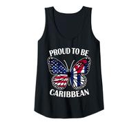 Womens Caribbean Girl Butterfly USA and Cuba Flags Heritage Tank Top