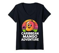 Womens Caribbean Mango Adventure Design for Lovers Caribbean Fruit V-Neck T-Shirt