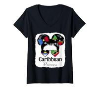 Womens Caribbean Princess Roots Antigua and St Kitts Mix Heritage V-Neck T-Shirt