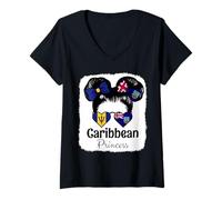 Womens Caribbean Princess Roots Barbados & Montserrat Mix Heritage V-Neck T-Shirt