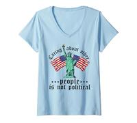 Womens caring about other people is not political Liberty USA Flag V-Neck T-Shirt