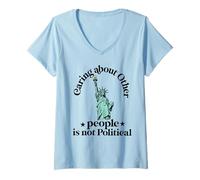 Womens caring about other people is not political Statue of Liberty V-Neck T-Shirt