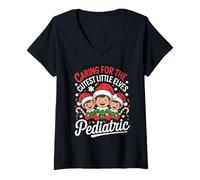 Womens Caring for The Cutest Little Elves Pediatric Nurse Christmas V-Neck T-Shirt