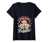 Womens Caring for The Cutest Little Elves Pediatric Nurse Christmas V-Neck T-Shirt