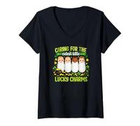 Women's Caring for The Cutest Lucky Charm Shamrock St Patricks Day V-Neck T-Shirt