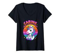 Women's Caring with A Touch of Magic Unicorn Nurse V-Neck T-Shirt