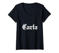 Womens Carla First Name Gothic Script Given Name Blackletter Font V-Neck T-Shirt